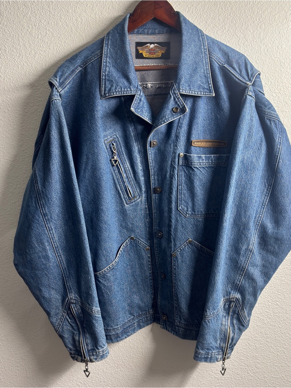 Vintage Harley-Davidson Men's Blue Denim Jacket